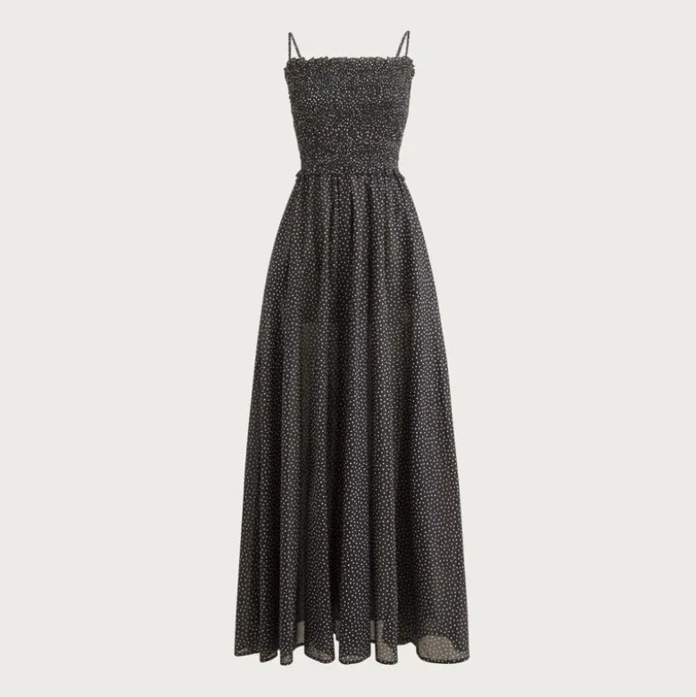 Smocked maxi dress in cotton voile dot print