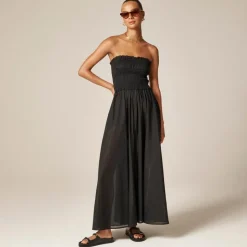 Smocked maxi dress in cotton voile