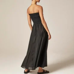 Smocked maxi dress in cotton voile