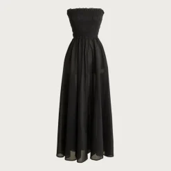 Smocked maxi dress in cotton voile