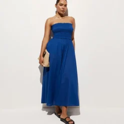 Smocked maxi dress in cotton voile