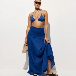 Smocked maxi dress in cotton voile