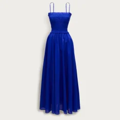 Smocked maxi dress in cotton voile