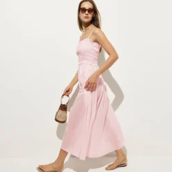 Smocked maxi dress in cotton voile