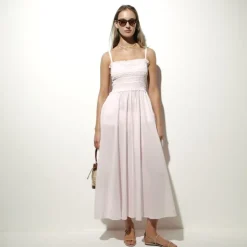 Smocked maxi dress in cotton voile