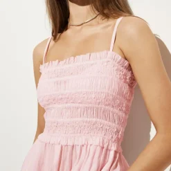 Smocked maxi dress in cotton voile