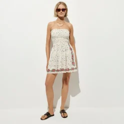 Smocked mini dress in map-print cotton voile