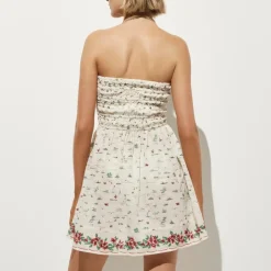 Smocked mini dress in map-print cotton voile