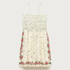 Smocked mini dress in map-print cotton voile