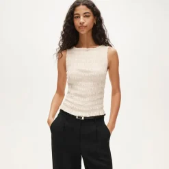 Smocked shell tank top in crepe de chine