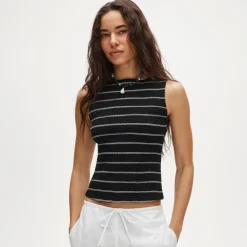 Smocked shell tank top in stripe
