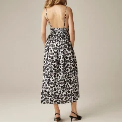 Smocked-waist V-neck dress in floral print
