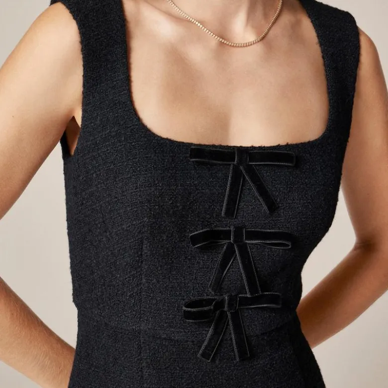 Sophia dress with velvet bows in tweed