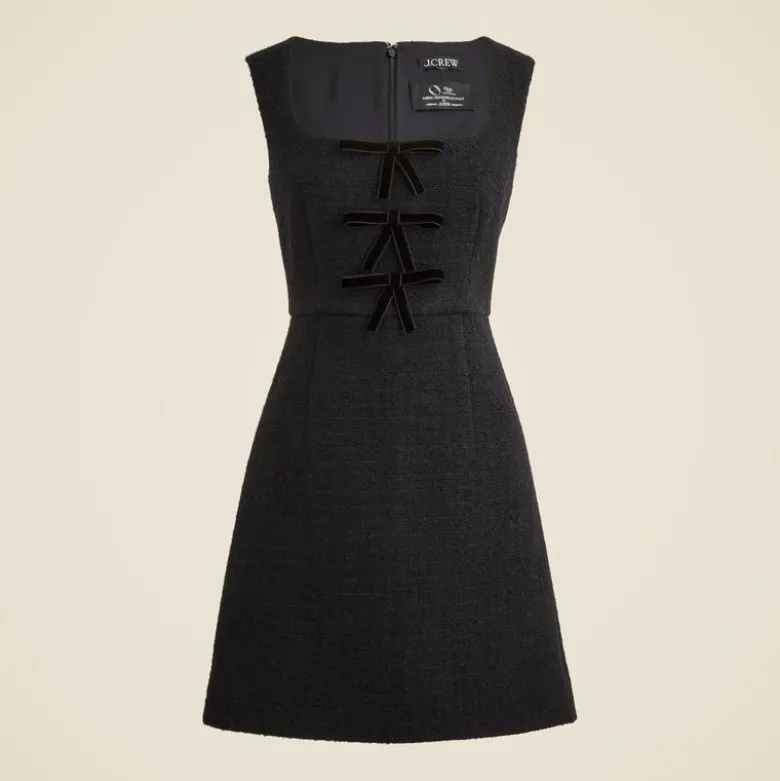 Sophia dress with velvet bows in tweed
