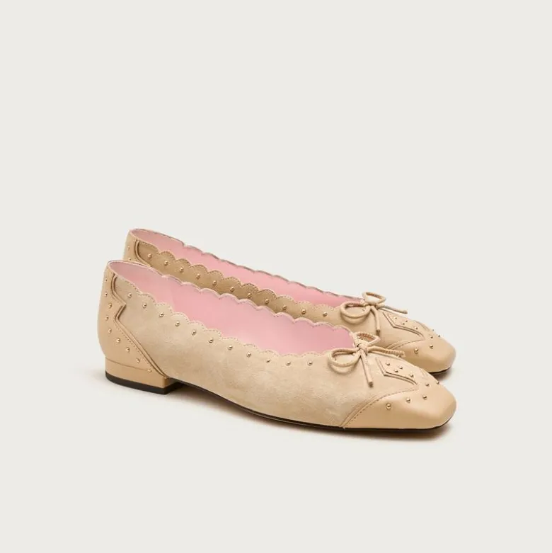 Sophie ballet flats in studded suede and Italian leather