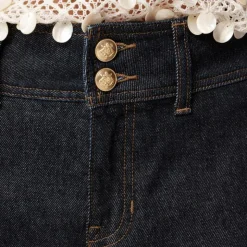 Stacked-button denim short