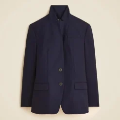 Standing collar blazer in wool-blend flannel