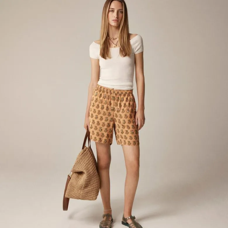 Stratus embellished short in tonal tulip block print