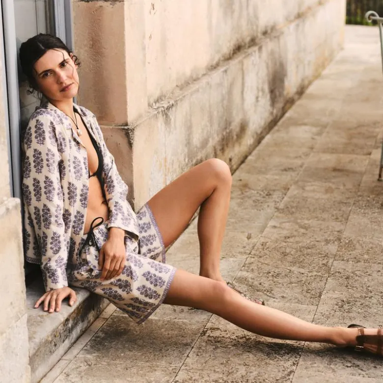 Stratus short in blooming lilac block print