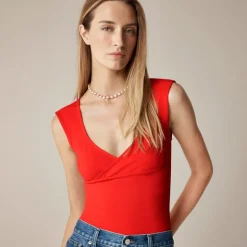 Stretch cotton cap-sleeve crossover shirt