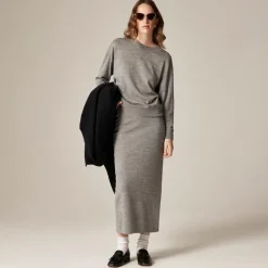 Sweater midi skirt in double-faced merino wool blend
