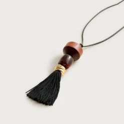 Tassel necklace with wood beads
