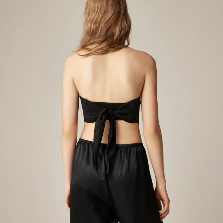 Tie-back tube top in textured satin