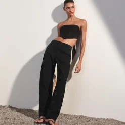 Tie-back tube top in textured satin