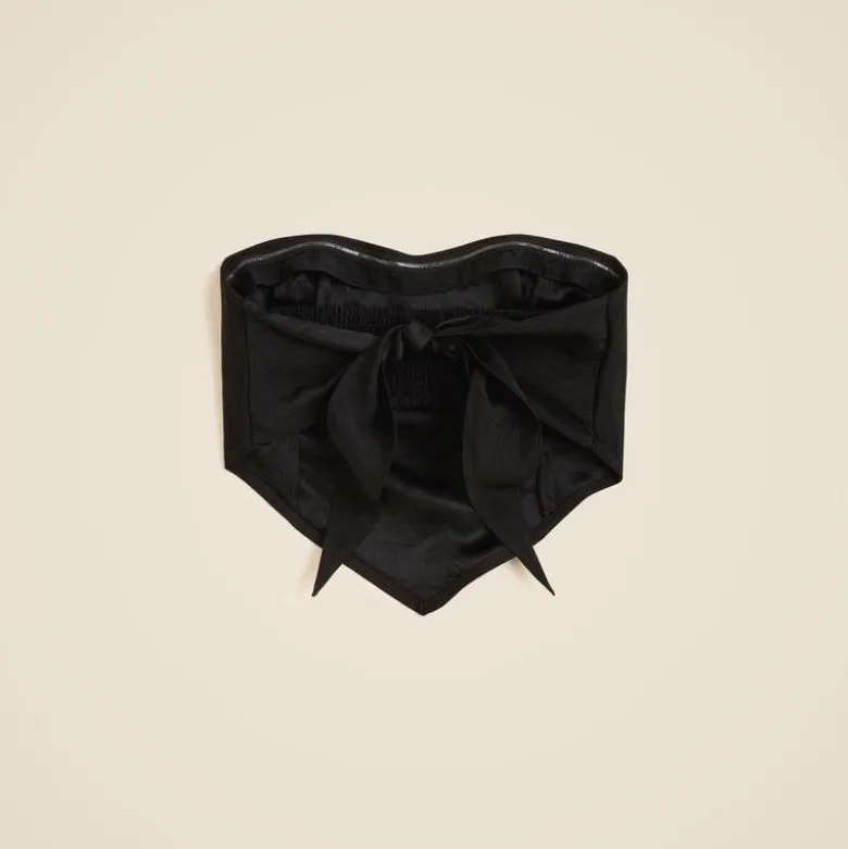 Tie-back tube top in textured satin
