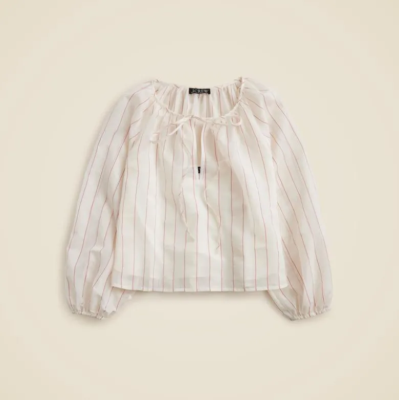 Tie-front popover top in dobby satin