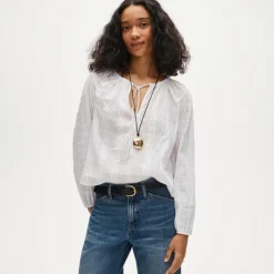 Tie-front popover top in seersucker