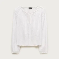 Tie-front popover top in seersucker