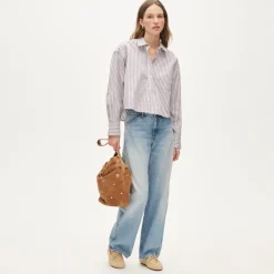 Étienne cropped button-up shirt in striped cotton poplin