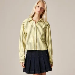 Étienne cropped button-up shirt in striped cotton poplin