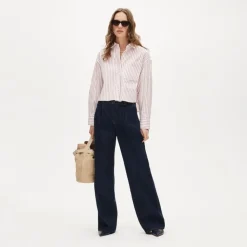 Étienne cropped button-up shirt in striped cotton poplin