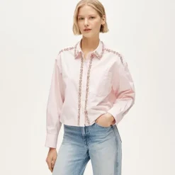 Étienne cropped button-up shirt in embellished cotton poplin