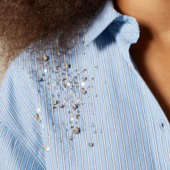 Étienne cropped button-up shirt with embellishments in stripe
