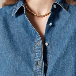 Étienne cropped button-up shirt in chambray