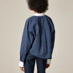 Étienne cropped button-up shirt in striped cotton poplin
