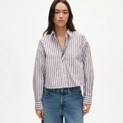Étienne cropped button-up shirt in striped cotton poplin