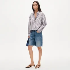 Étienne cropped button-up shirt in striped cotton poplin