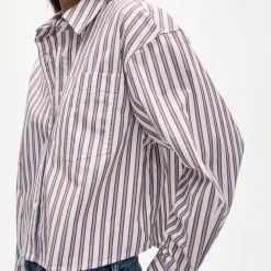 Étienne cropped button-up shirt in striped cotton poplin