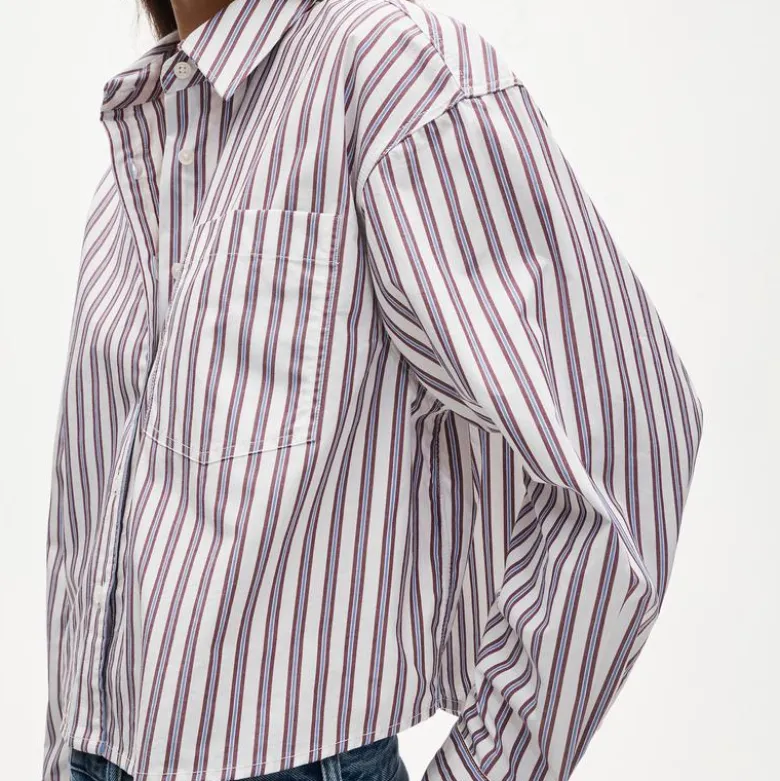 Étienne cropped button-up shirt in striped cotton poplin