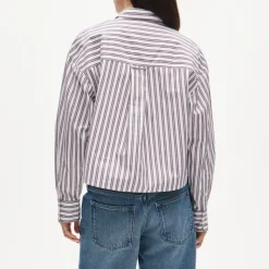 Étienne cropped button-up shirt in striped cotton poplin
