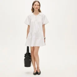 Tiered popover dress in cotton poplin