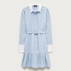 Tiered shirt-dress in striped cotton poplin