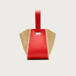 Top-handle bag in handknotted straw and leather