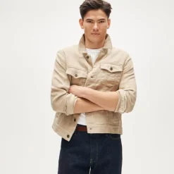 Trucker jacket in linen-cotton blend