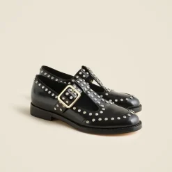 T-strap oxford shoes in studded leather