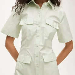 Utility midi shirt-dress in cotton poplin